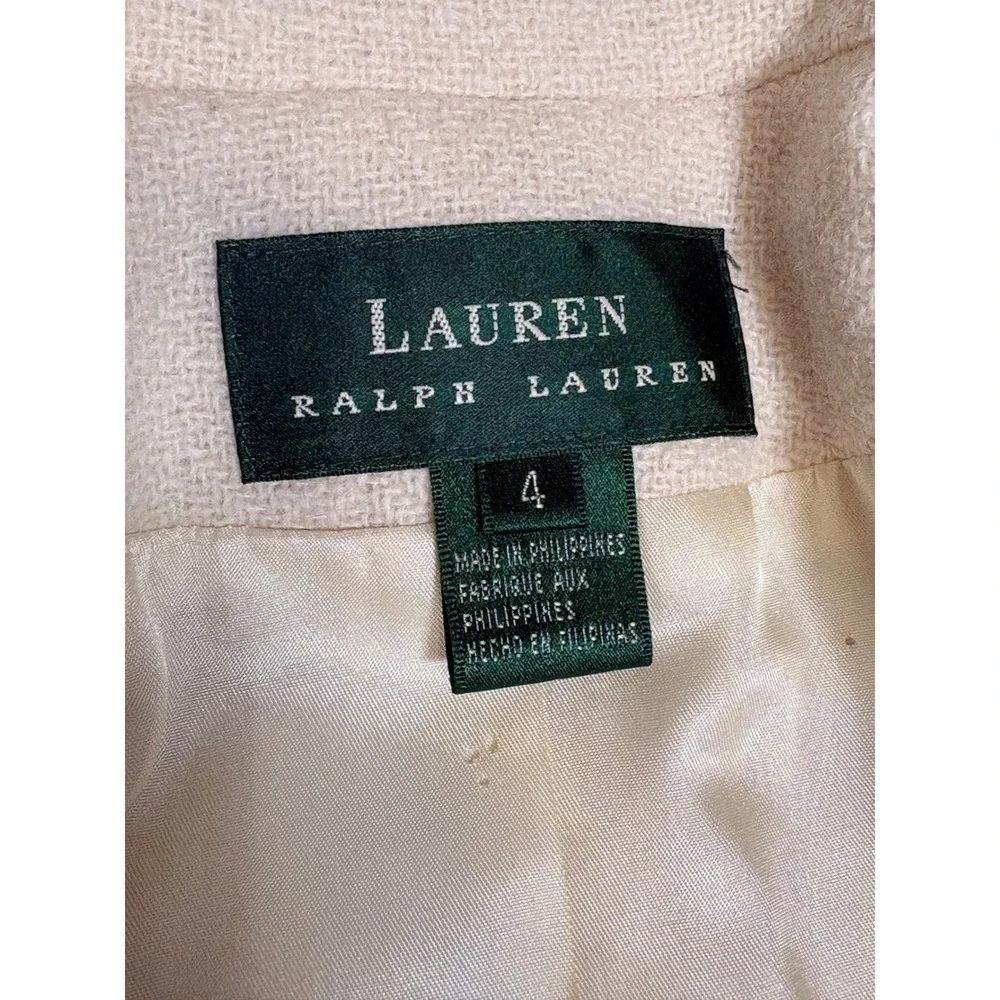 Lauren Ralph Lauren Womens 100% Wool Blazer Cream 3 Button Crest‎ Jacket Size 4
